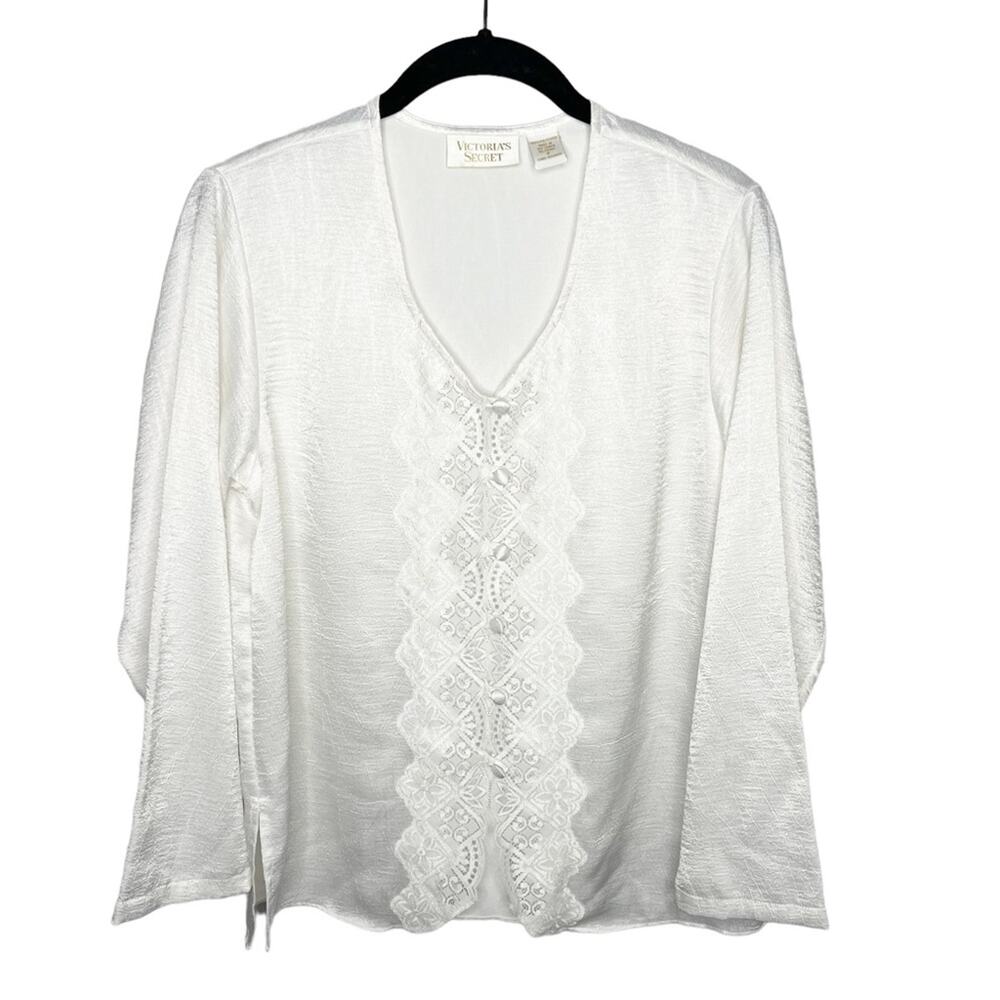 VICTORIA'S SECRET / vintage gold label white satin sleep shirt / S